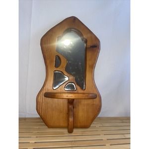 Vintage Rustic Carved Wood Mirrored Accent Shelf 21x12 Driftwood